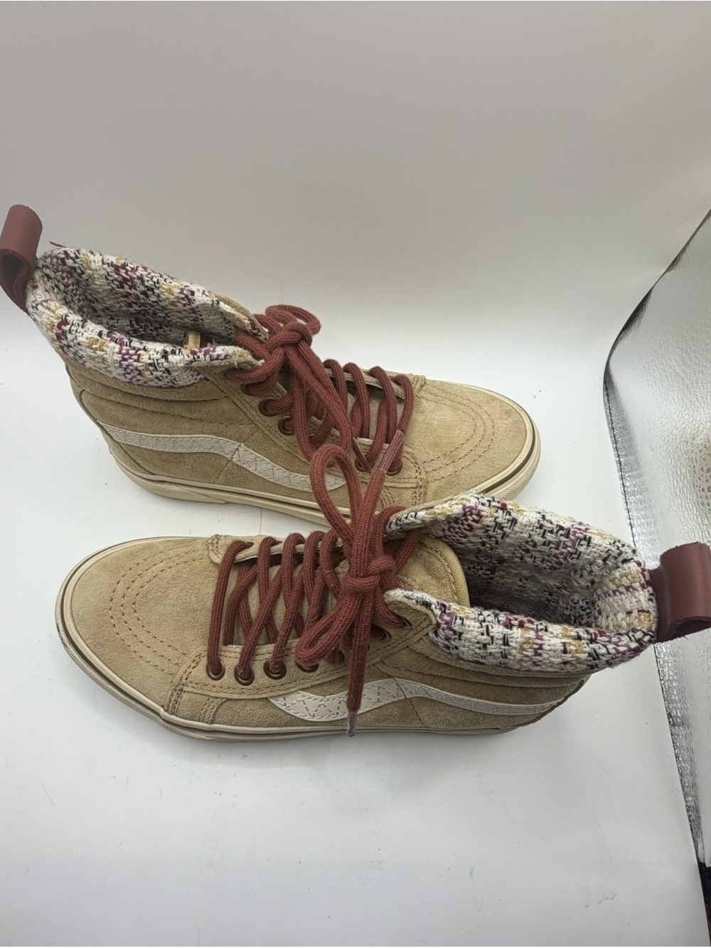 Vans Women's Sk8 - Hi MTE Starfish Turtle Dove Colorway. Tan Suede Knit Collar